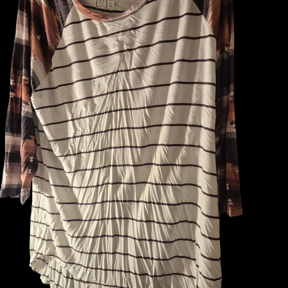 Chic Striped Long Sleeve Top with Plaid Accents